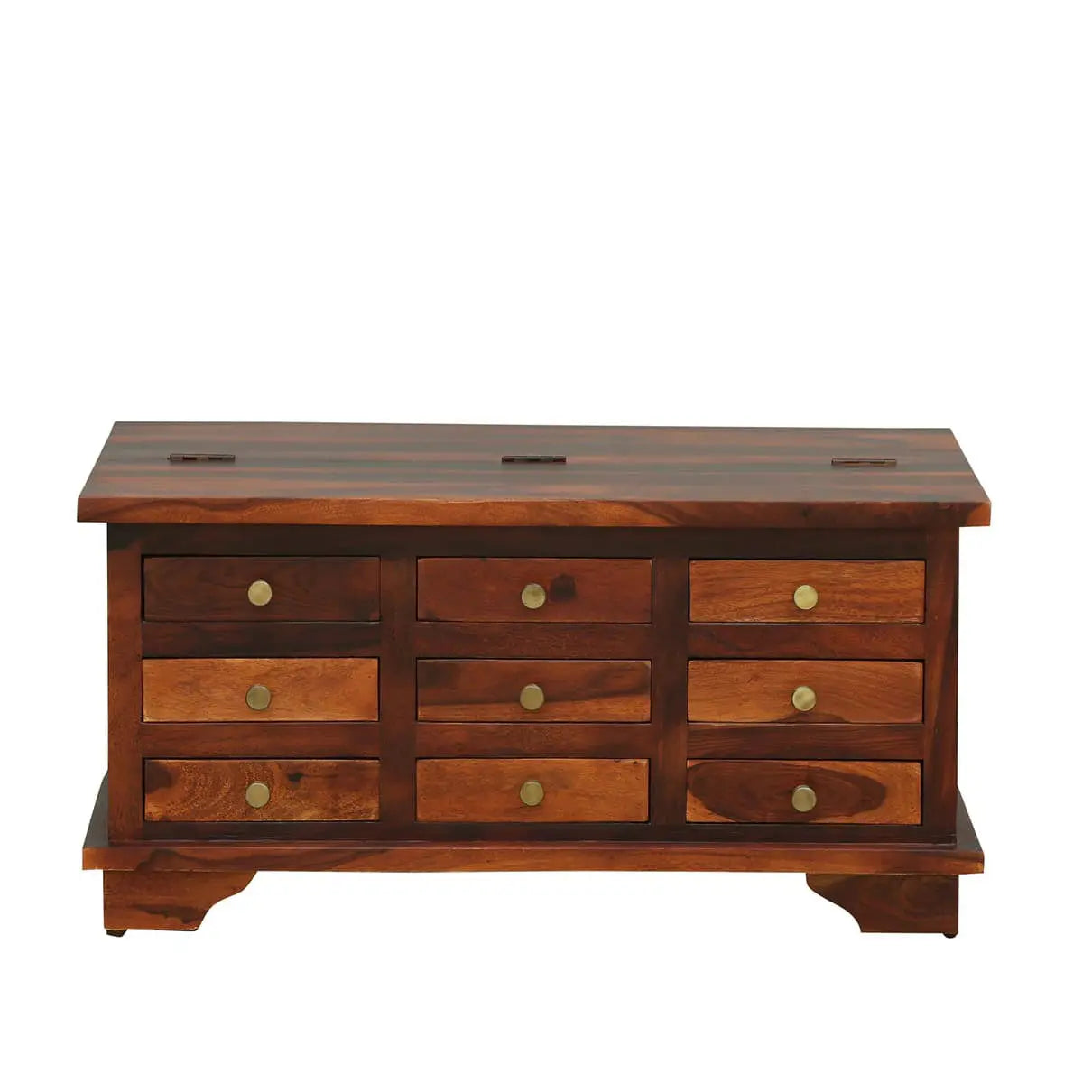 Solid wood nine drawer and one half open door storage Nona dune coffee table. 