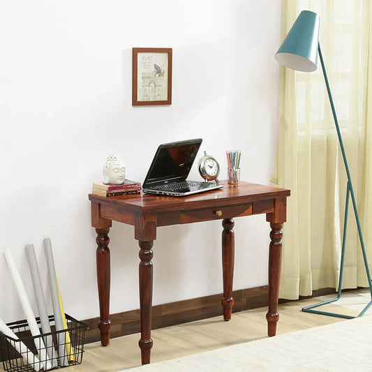 Solid wood one drawer rectangle shape Lazer study table honey. 