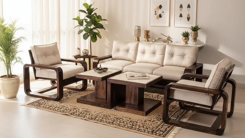 Solid Wood five seater Berlin Sofa Set. 