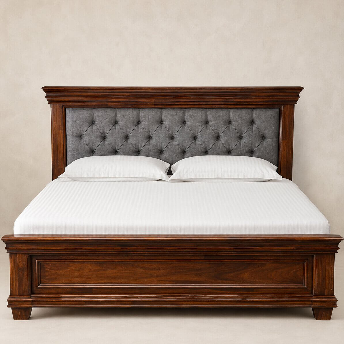 Solid wood tufted headboard bed 