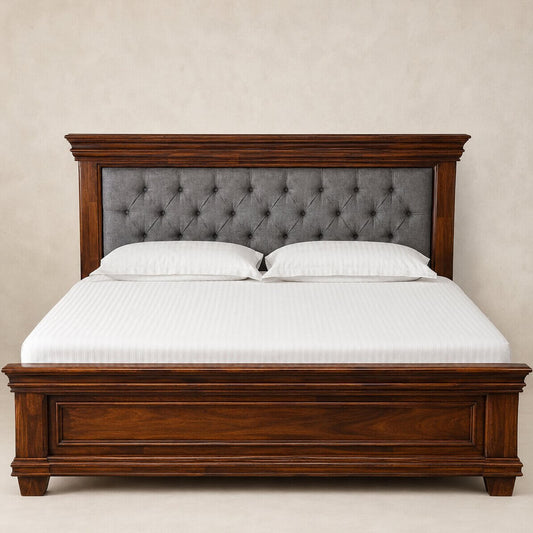 Solid wood tufted headboard bed 