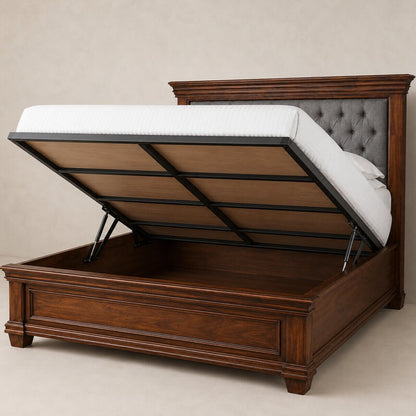 Solid sheesham wood tufted headboard bed 