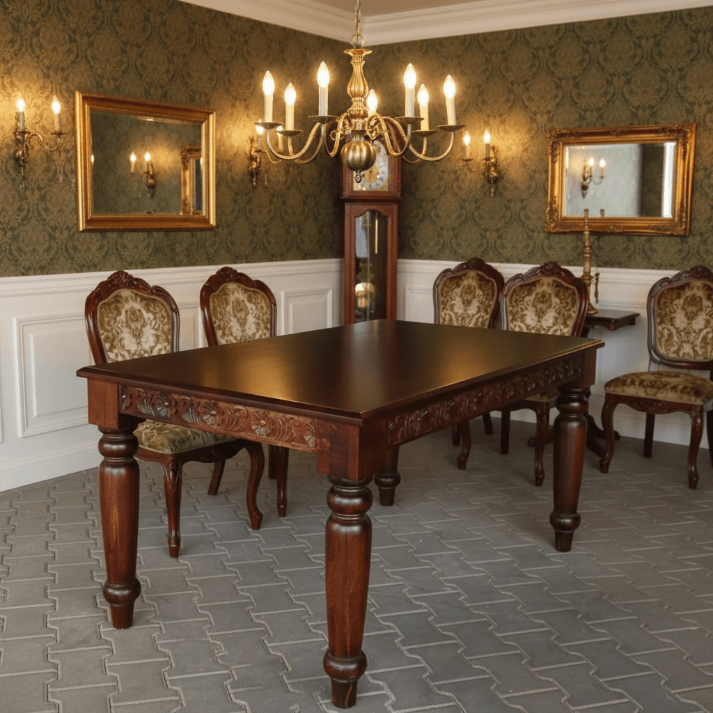 Solid wood Side carving Dome five seater dining table. 