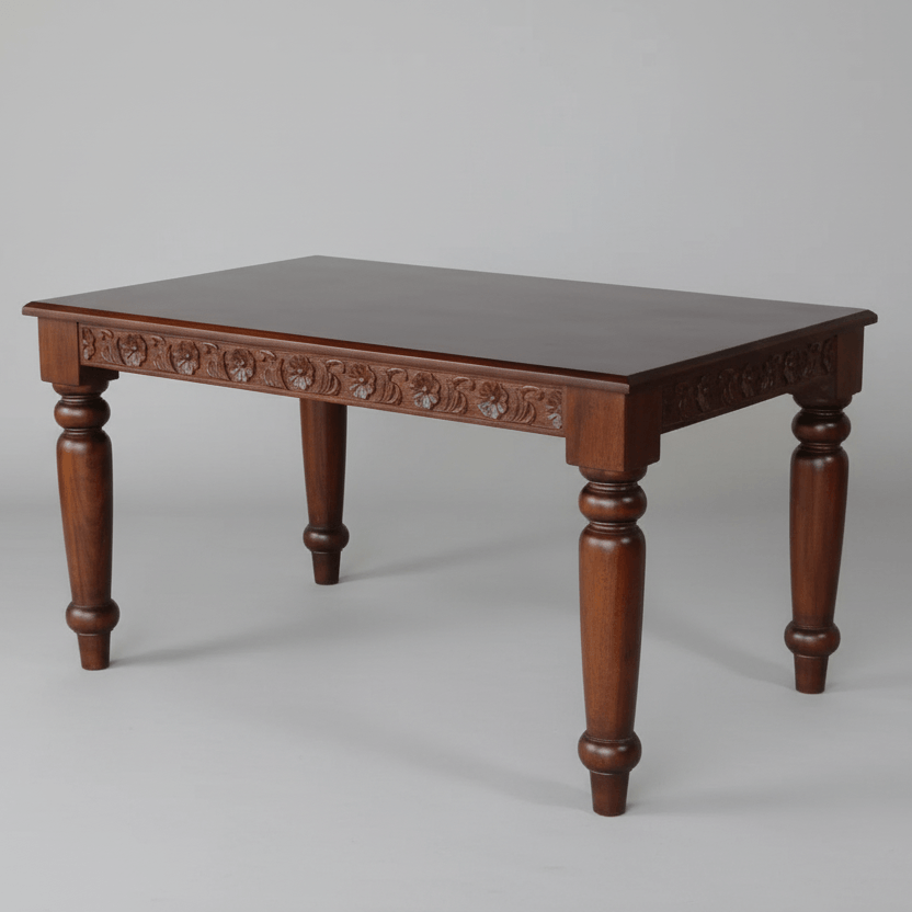 Solid wood Rectangle shape Dome Six seater dining table with intricate carvings. 