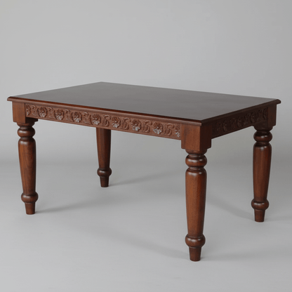 Solid wood Rectangle shape Dome Six seater dining table with intricate carvings. 