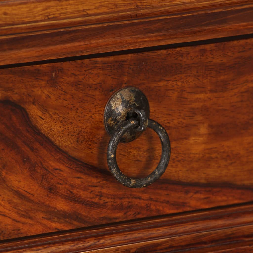 Intricate Design Metal Jali One Drawer Earth Console Table with Carved Legs Made in Sheesham Wood. 