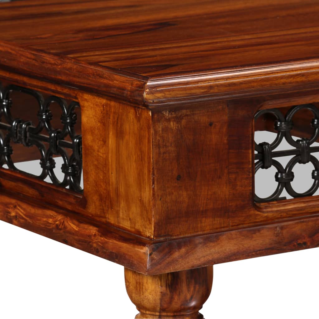Intricate Design Metal Jali One Drawer Earth Console Table with Carved Legs Made in Solid Wood. 