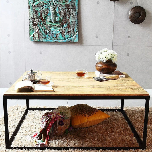 Wooden Top and Metal Frame Ferrous Square Coffee Table.
