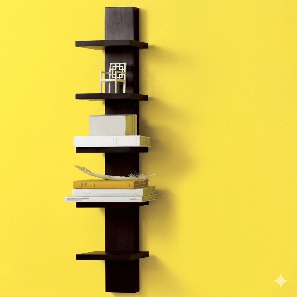 Solid Wood Five Floating shelves in Walnut Finish.