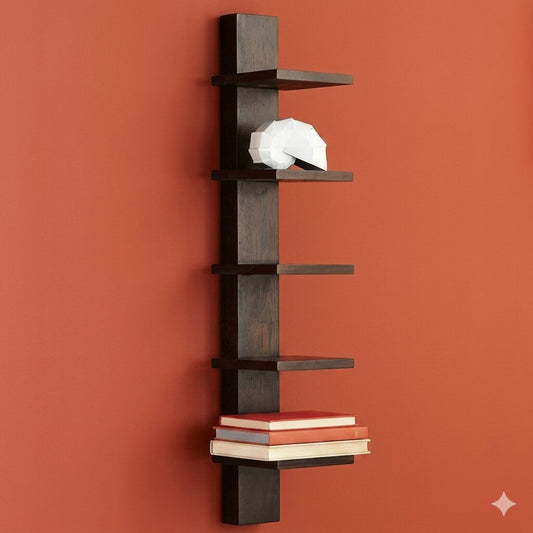 Vertical wall Five Floating shelves made in Solid Sheesham Wood. 