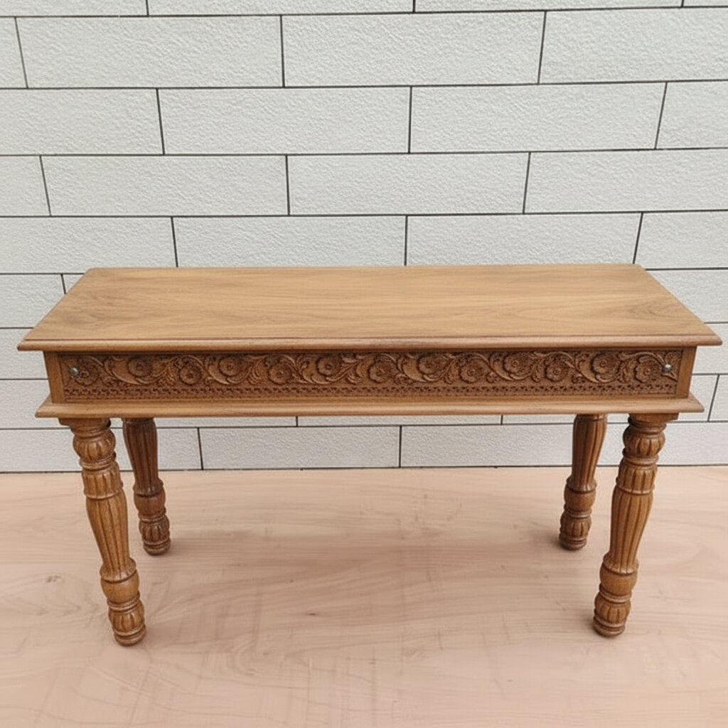 Mango wood Hammer Console Table with carving sides and legs. 