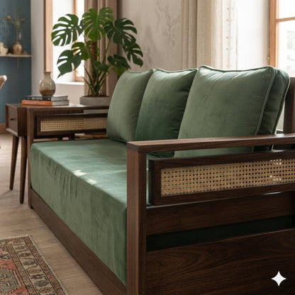 Sheesham Wood and Side Cane Fanti Lumber Sofa Set