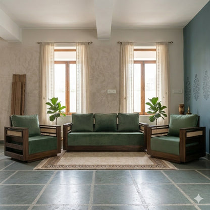 Solid Wood and Side Cane Fanti Lumber Sofa Set