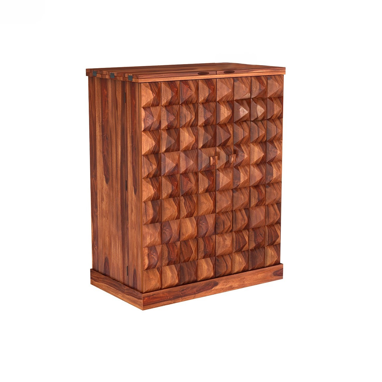 Wooden Mars bar cabinet with geometric pattern