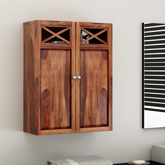 Solid Wood Two Door Wall Mars Bathroom Rack. 