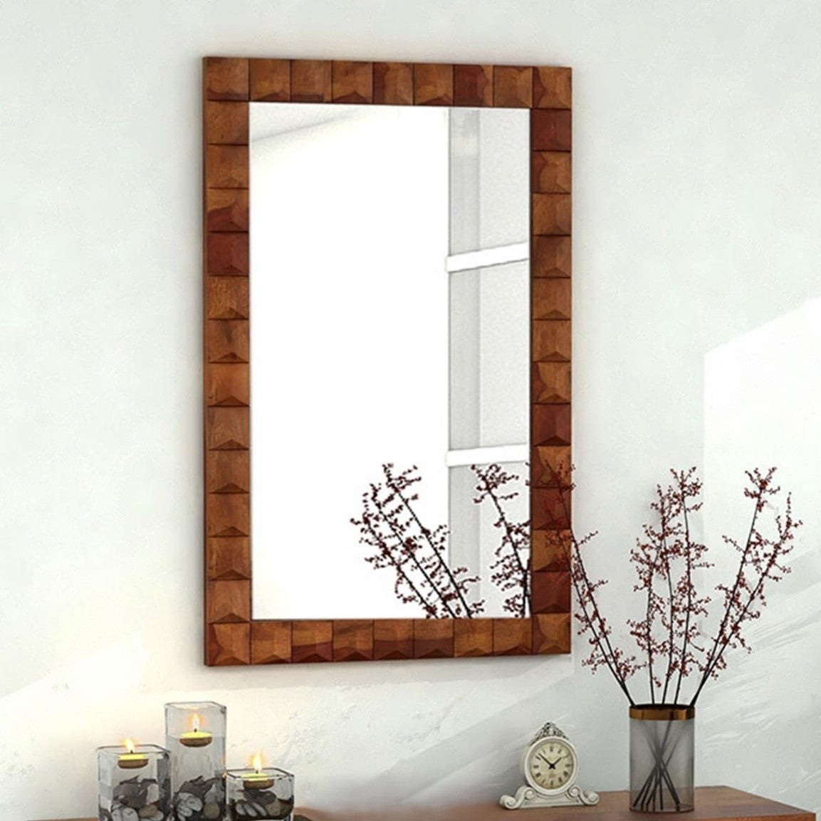 Solid Wood Geomatric Design Mars Mirror.