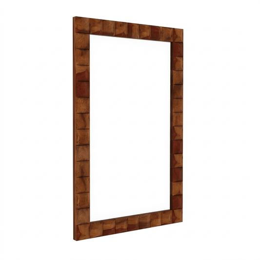 Solid Sheesham Wood Geomatric Design Mars Mirror.