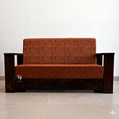 Solid Sheesham Wood Magzine Sofa With Side Magzine Rack Massive Wooden Sofa Set.