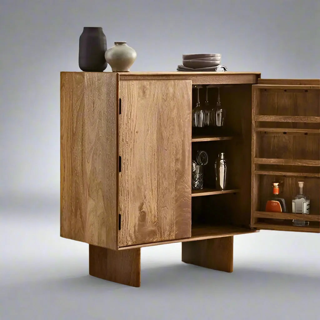 Solid mango wood two doors Modern bar counter. 
