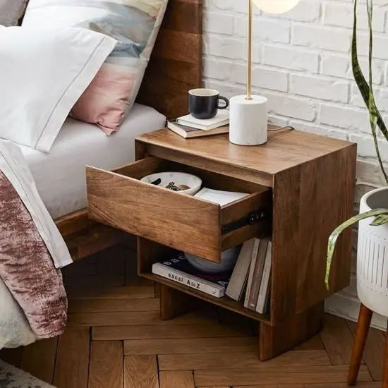 Solid Wood One Drawer One Shelf Modern Bedside. 