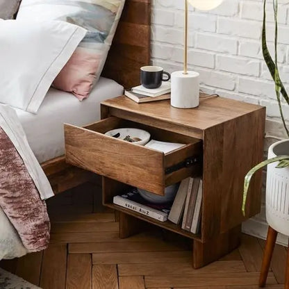 Solid Wood One Drawer One Shelf Modern Bedside. 