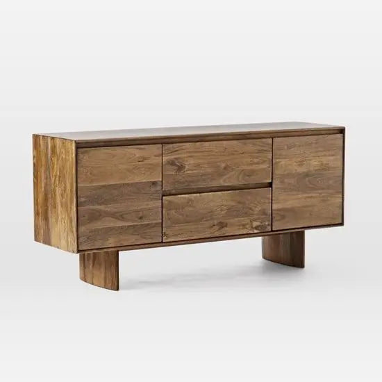 Two Doors and Two Drawers Modern Cabinet Made in Solid Mango Wood. 