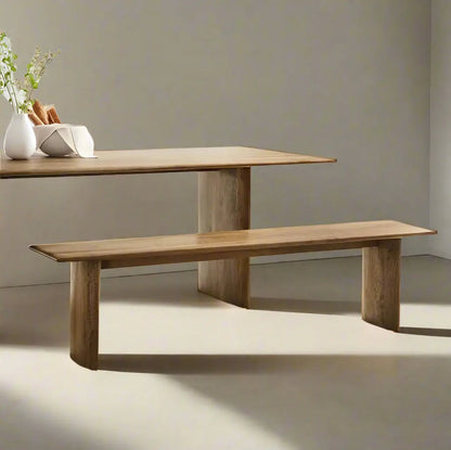 Mango wood rectangular shape Modern dining table with two benches. 