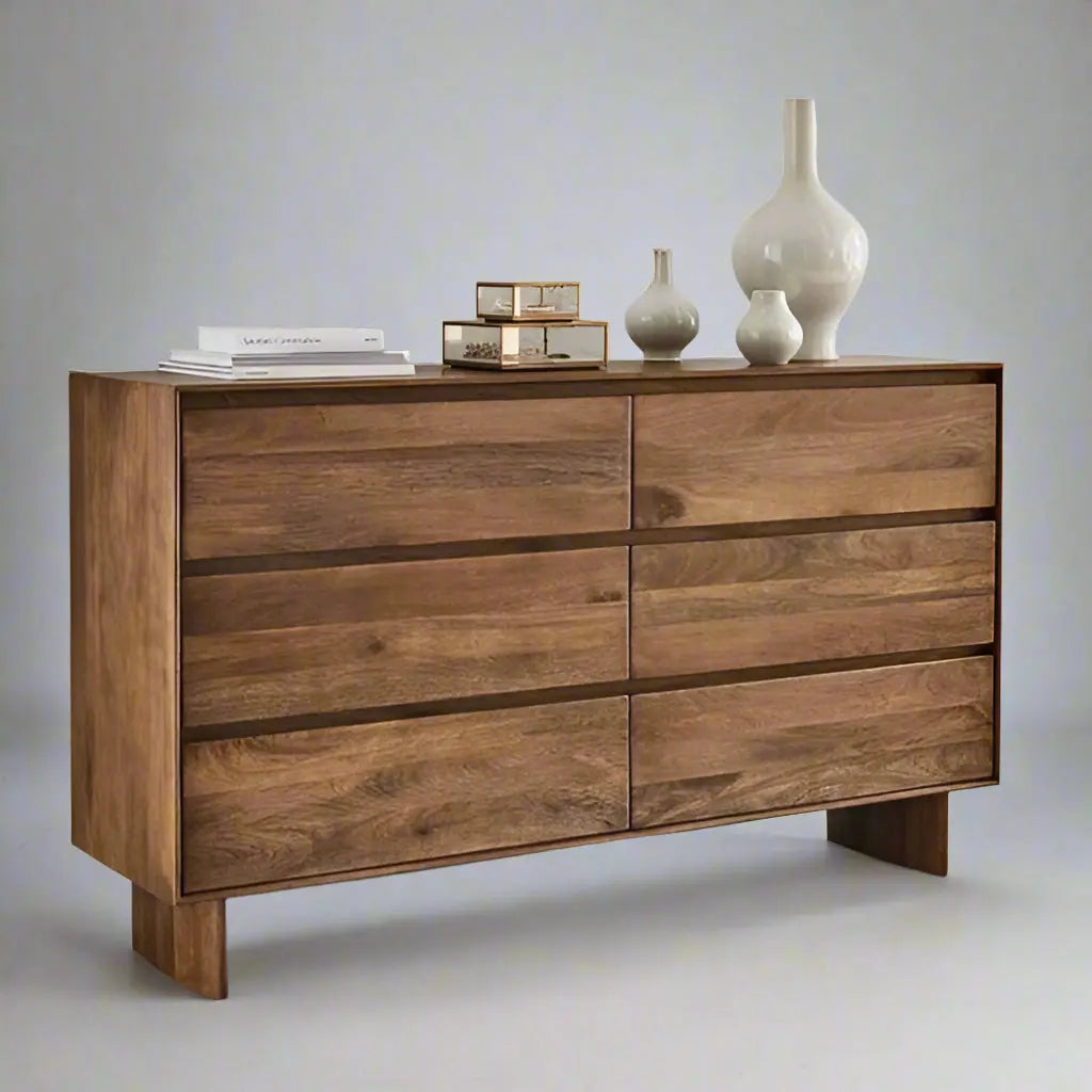 Solid Wood Six drawer Modern Dresser. 