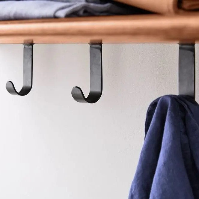 Solid Mango Wood and metal Hook Wall Shelf With One Shelf and Five Coat Hanger Modern Shelf With Hooks.