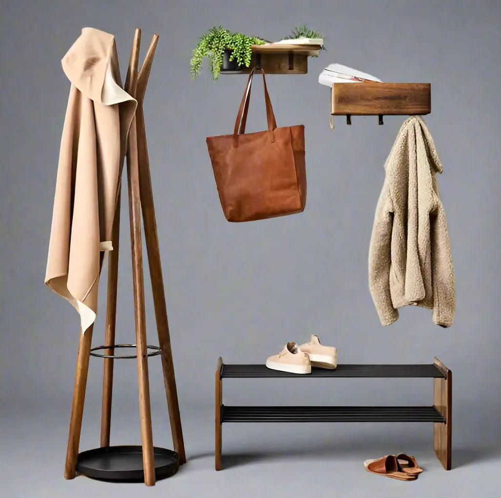 Modern Shoe Rack Made in Solid Mango Wood and Metal Stand for Keeps Your Shoes. 