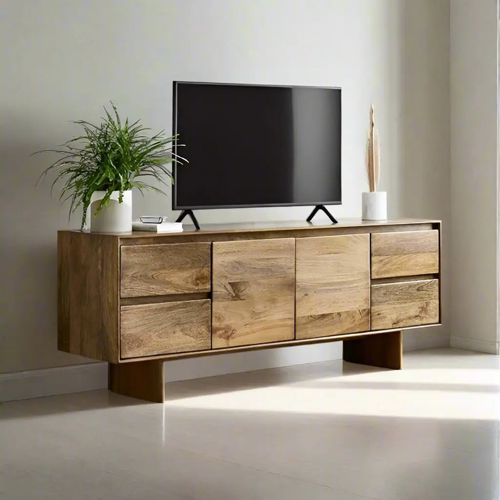 Solid wood Two Door and Four Drawer Modern Tv Unit.
