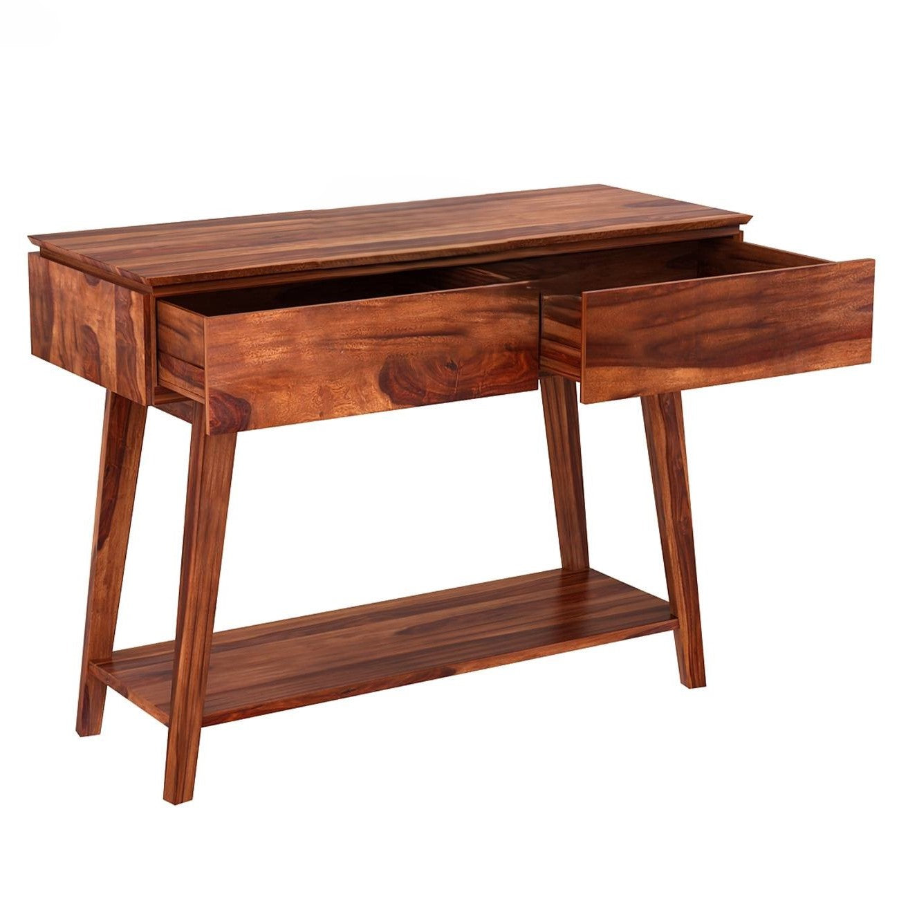 Two Drawer and One Open Shelf  Neptune Console Table made in Solid Wood.