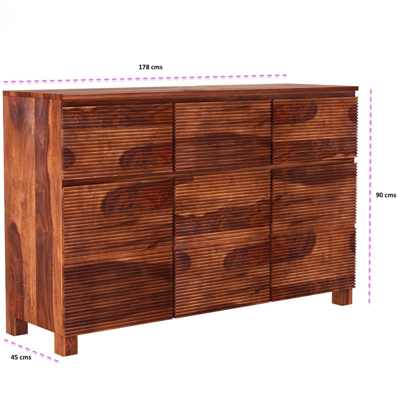 Sheesham Wood Three Door Three Drawer Neptune Sideboard.