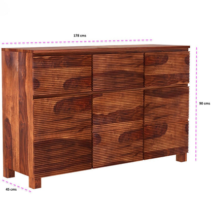 Sheesham Wood Three Door Three Drawer Neptune Sideboard.