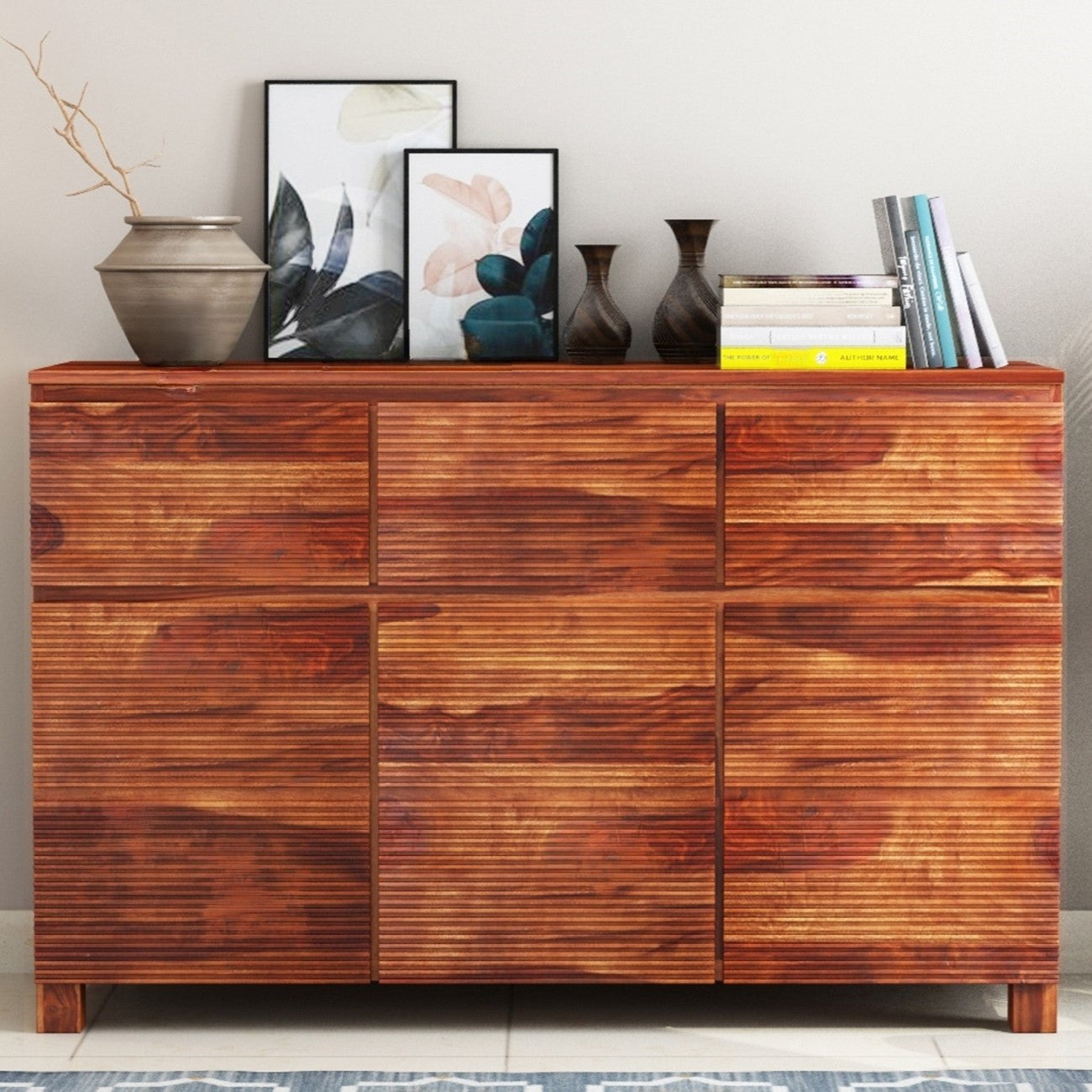 Solid Sheesham Wood Three Door Three Drawer Neptune Sideboard.