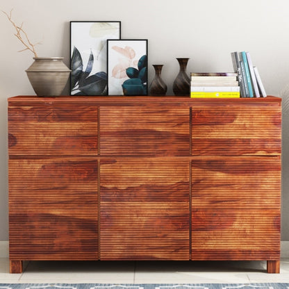 Solid Sheesham Wood Three Door Three Drawer Neptune Sideboard.