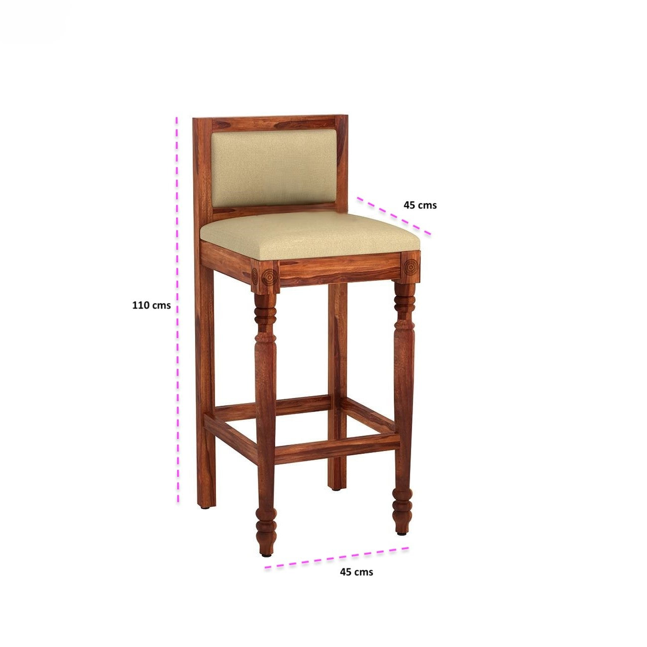 Wooden Neptune Bar Chair With Seat and Back Cushioned. 