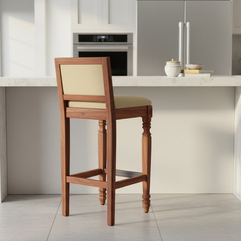 Solid Wood Neptune Bar Chair With Seat and Back Cushioned. 