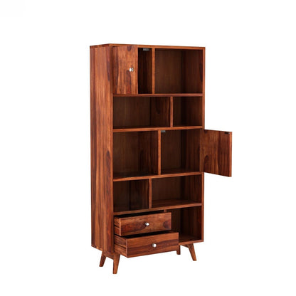 Sheesham Wood Two Door Two Drawer and Six Open Shelf With tapered legs Neptune Bookshelf. 