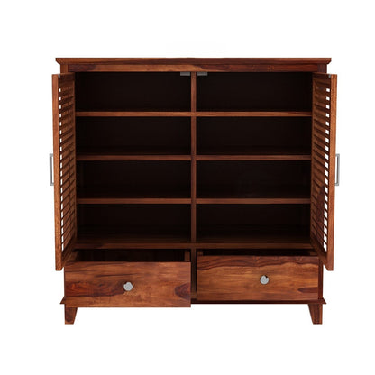 Two Door and Two Drawer Neptune Shoe Rack Made in Solid Sheesham Wood.