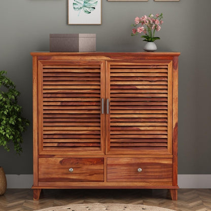 Two Door and Two Drawer Neptune Shoe Rack Made in Solid Wood.