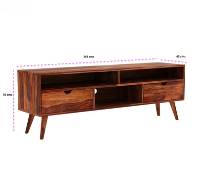 Sheesham Wood Three Shelf and Two Drawer Neptune Tv Cabinet. 