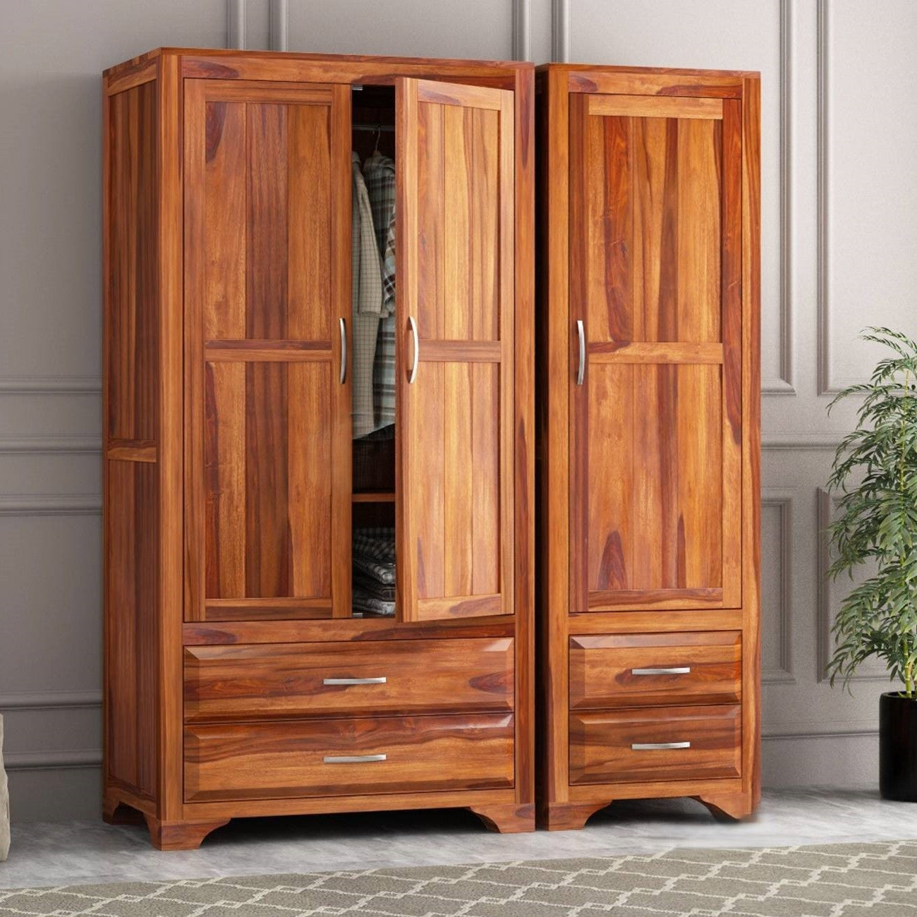 Sheesham Wood Three Door and Four Drawer Neptune Wardrobe.  