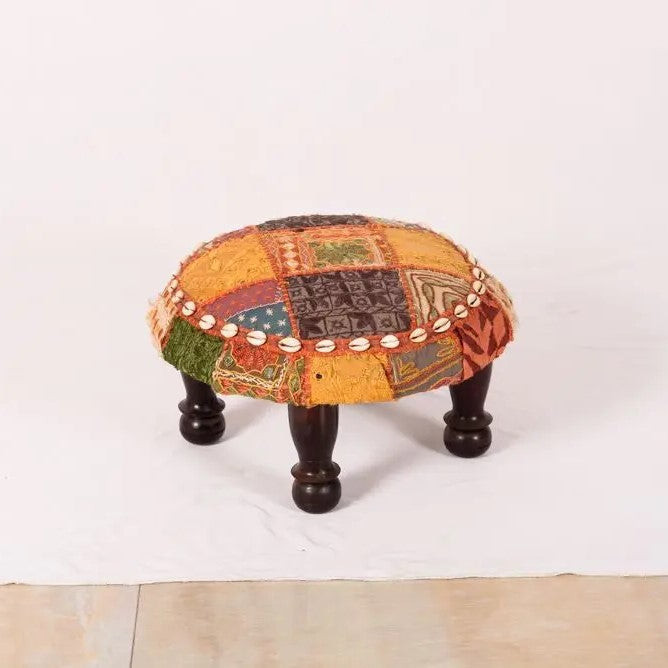 Solid Sheesham Wood Carving Legs Rajasthani Patchwork Chowki.
