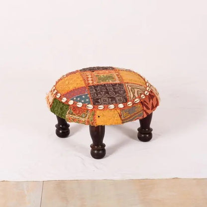 Solid Sheesham Wood Carving Legs Rajasthani Patchwork Chowki.