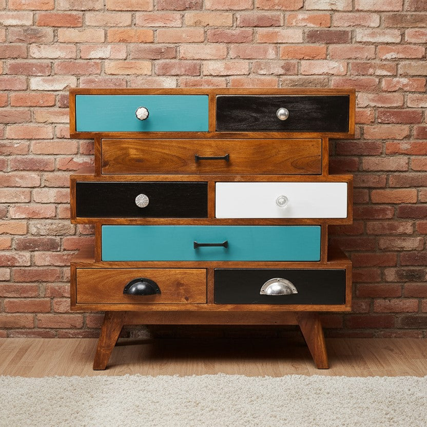Solid Wood Multicolor Eight Drawers Ran Dresser.