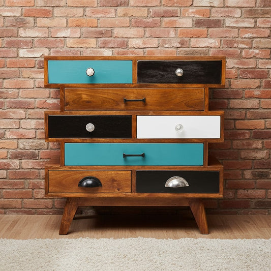 Solid Wood Multicolor Eight Drawers Ran Dresser.