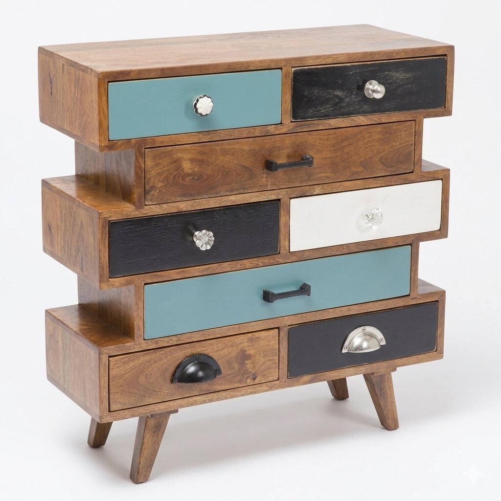 Solid Mango Wood Multicolor Eight Drawers Ran Dresser.