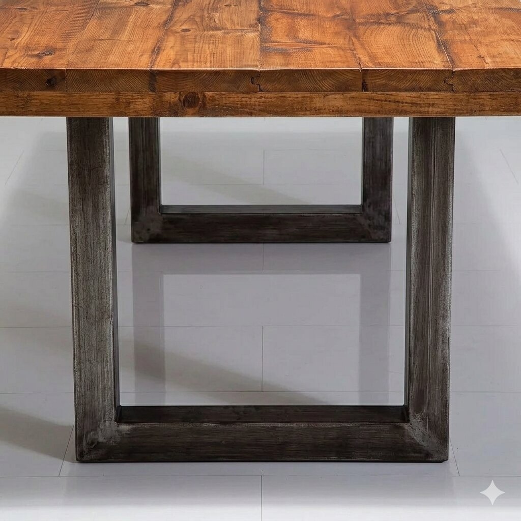 Wooden and Metal Frame Rectangle Shape Ran Rustic Dining Table.
