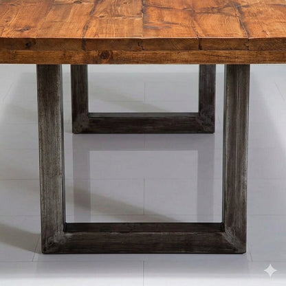 Wooden and Metal Frame Rectangle Shape Ran Rustic Dining Table.